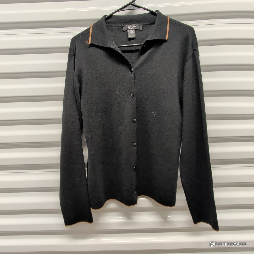 Gio Villani Size M Womens Black Merino Wool Blend Button Cardigan Sweater Italy